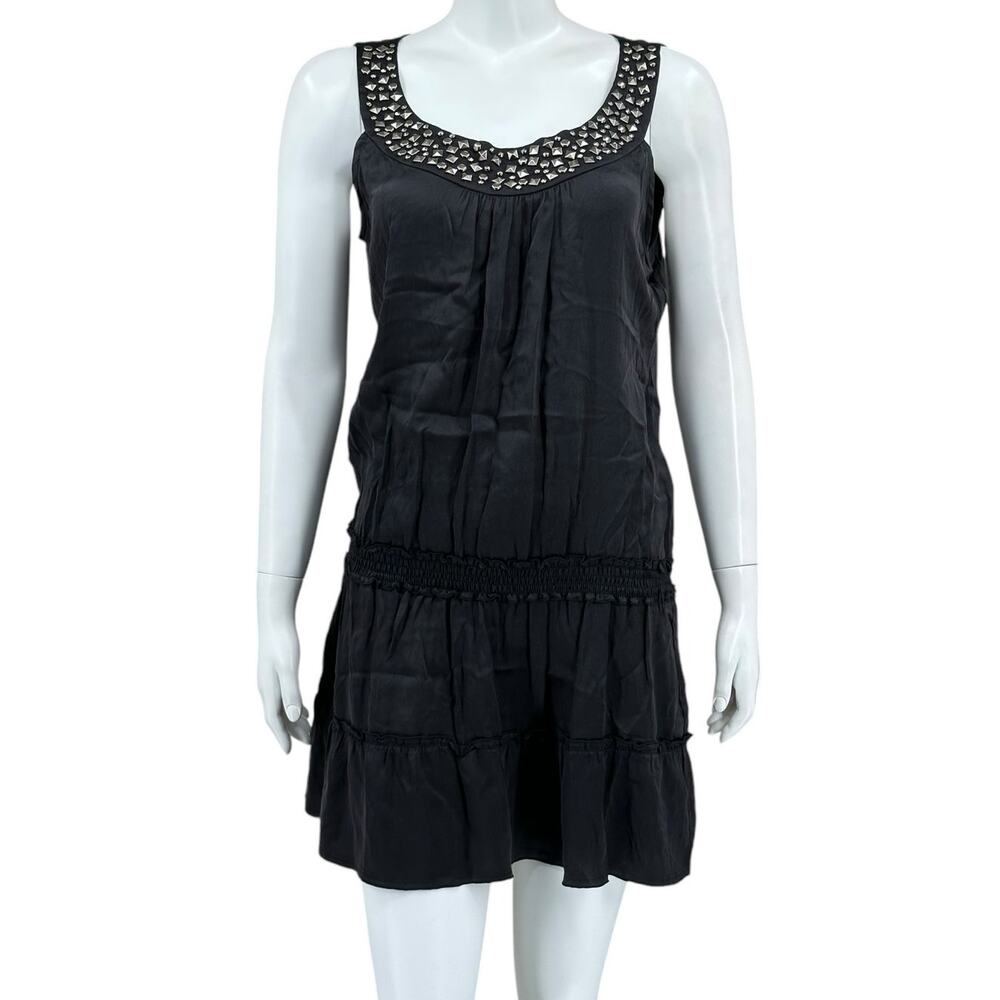 Hale Bob Dress Womens Medium Black Sleeveless Studded Silk Mini Cocktail NYE NWT